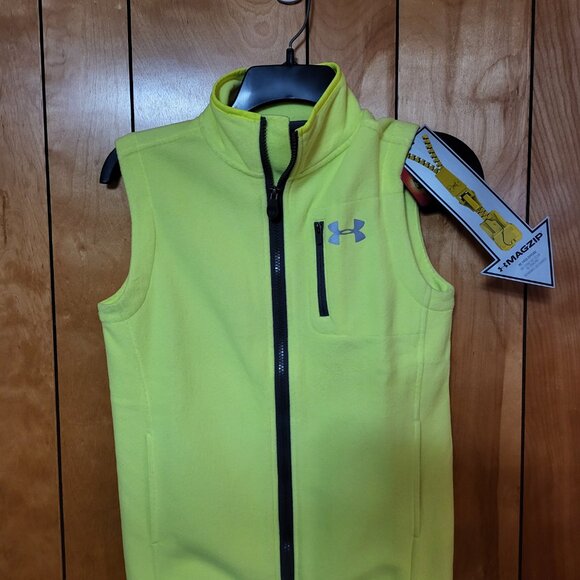 Under Armour Heat Gear Zip Up Fleece Vest Youth Boys MEDIUM Neon Yellow NWT B4 - Picture 2 of 6